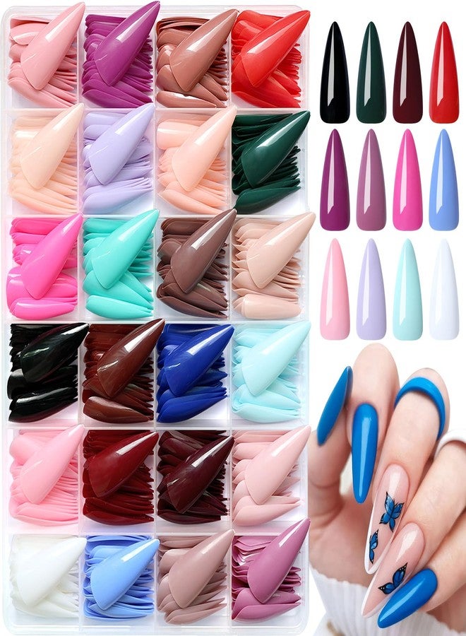 LuckForever 576pc Stiletto Press on Nails Long Fake Nails with Adhesive Tabs, Long False Nails Press ons Nail Stiletto Glue on Nails Artificial Fingernails Acrylic Stick Nail for Women Girls - Image 1